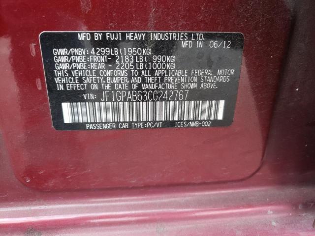 Photo 10 from auction – 2012 SUBARU IMPREZA PR with VIN JF1GPAB63CG242767