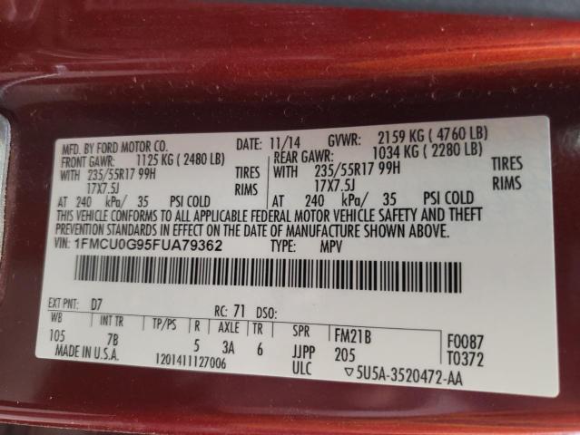 Photo 10 from auction – 2015 FORD ESCAPE SE with VIN 1FMCU0G95FUA79362