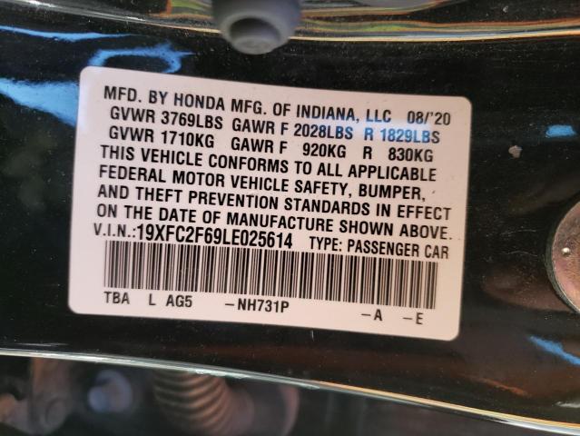 Photo 10 from auction – 2020 HONDA CIVIC LX with VIN 19XFC2F69LE025614
