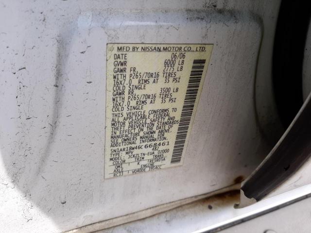 Photo 10 from auction – 2006 NISSAN PATHFINDER with VIN 5N1AR18W46C668461