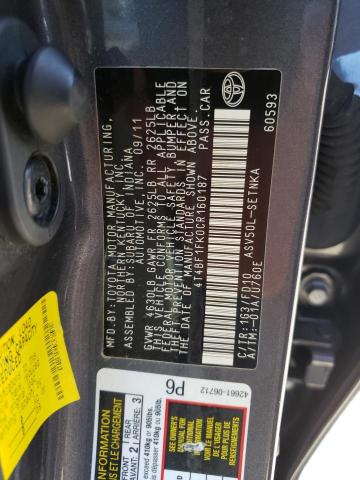 Photo 10 from auction – 2012 TOYOTA CAMRY BASE with VIN 4T4BF1FK0CR160187