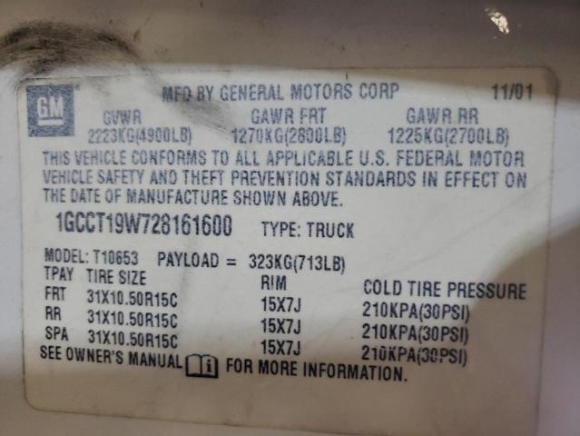 Photo 10 from auction – 2002 CHEVROLET S10 PICKUP with VIN 1GCCT19W728161600