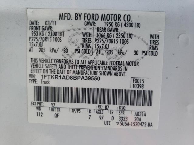 Photo 10 from auction – 2011 FORD RANGER with VIN 1FTKR1AD8BPA39550