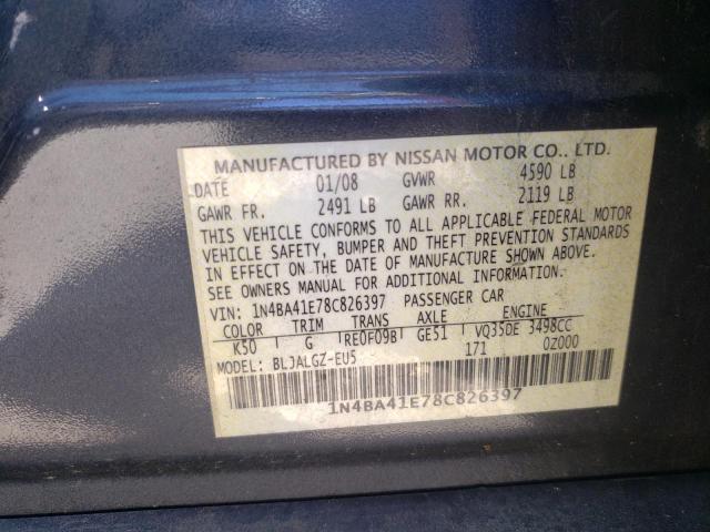 Photo 10 from auction – 2008 NISSAN MAXIMA SE with VIN 1N4BA41E78C826397