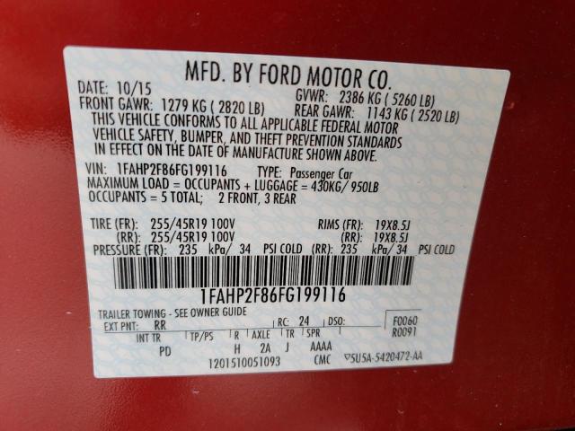 Photo 10 from auction – 2015 FORD TAURUS LIM with VIN 1FAHP2F86FG199116