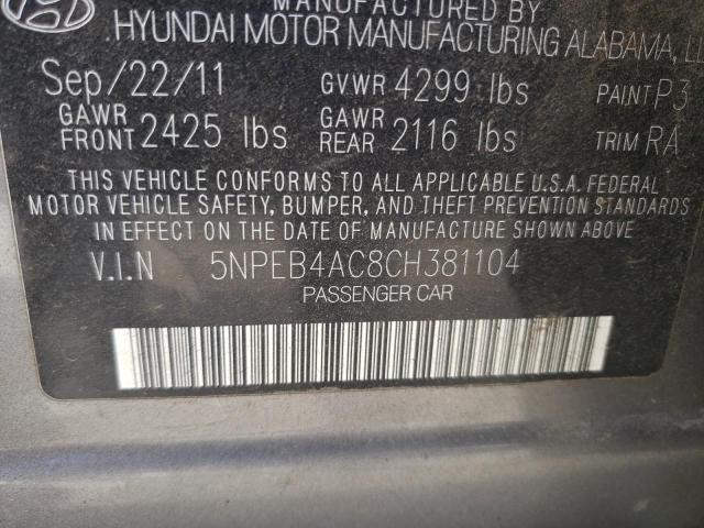 Foto 10 de la subasta – 2012 HYUNDAI SONATA GLS con VIN 5NPEB4AC8CH381104