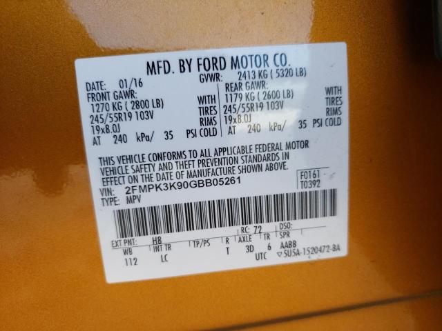 Photo 10 from auction – 2016 FORD EDGE TITAN with VIN 2FMPK3K90GBB05261
