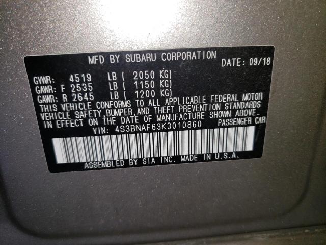 Photo 10 from auction – 2019 SUBARU LEGACY 2.5 with VIN 4S3BNAF63K3010860