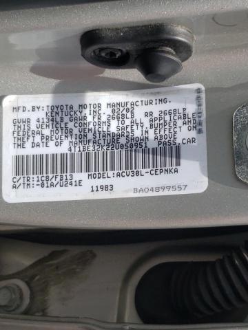 Photo 10 from auction – 2002 TOYOTA CAMRY LE with VIN 4T1BE32K22U050951