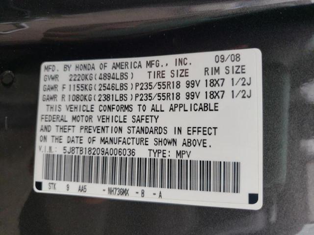 Photo 10 from auction – 2009 ACURA RDX with VIN 5J8TB18209A006036