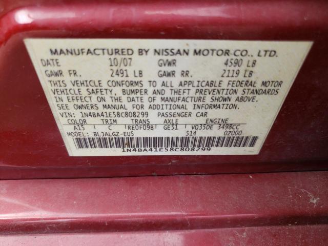 Photo 10 from auction – 2008 NISSAN MAXIMA SE with VIN 1N4BA41E58C808299