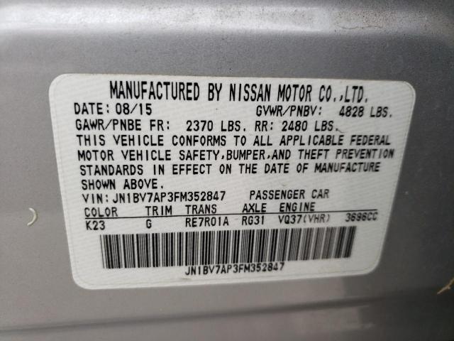 Photo 10 from auction – 2015 INFINITI Q50 BASE with VIN JN1BV7AP3FM352847