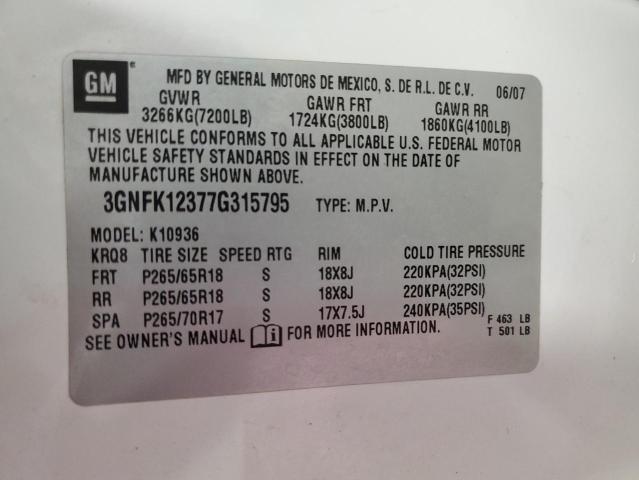 Photo 10 from auction – 2007 CHEVROLET AVALANCHE with VIN 3GNFK12377G315795
