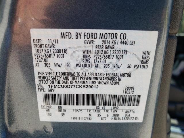 Photo 10 from auction – 2012 FORD ESCAPE XLT with VIN 1FMCU0D77CKB29012