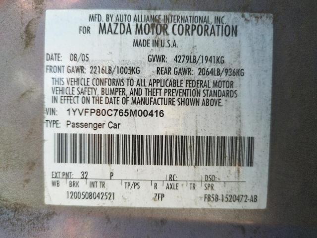 Photo 10 from auction – 2006 MAZDA 6 I with VIN 1YVFP80C765M00416
