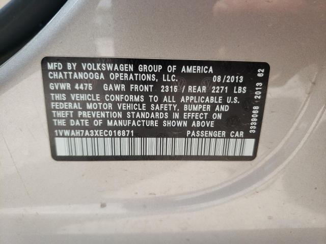 Photo 10 from auction – 2014 VOLKSWAGEN PASSAT S with VIN 1VWAH7A3XEC016871