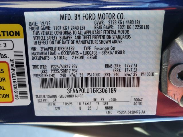 Photo 10 from auction – 2016 FORD FUSION SE with VIN 3FA6P0LU1GR306189