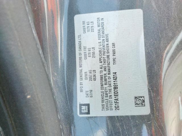 Photo 10 from auction – 2011 CHEVROLET CAMARO LS with VIN 2G1FA1ED7B9114314