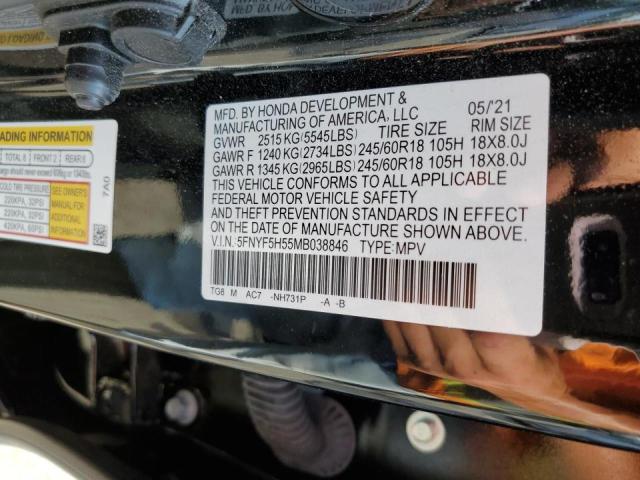 Photo 10 from auction – 2021 HONDA PILOT EXL with VIN 5FNYF5H55MB038846