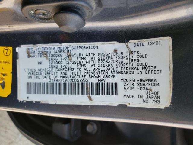 Photo 10 from auction – 2002 TOYOTA HIGHLANDER with VIN JTEHF21A020057222