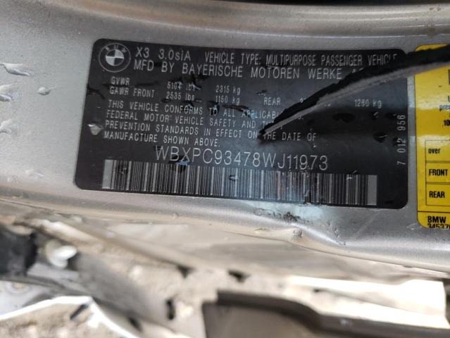 Photo 10 from auction – 2008 BMW X3 3.0SI with VIN WBXPC93478WJ11973