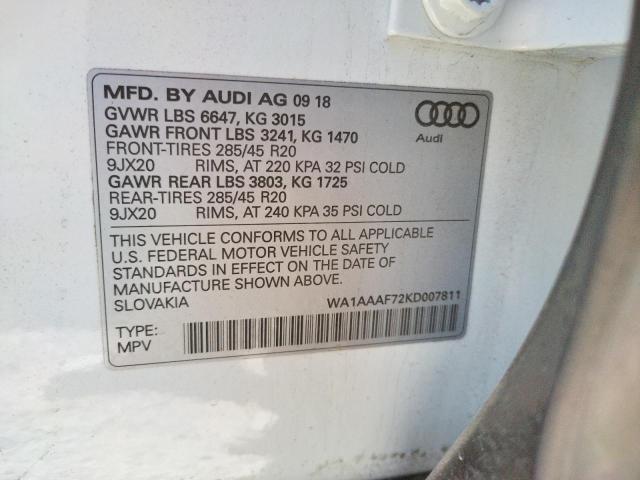 Photo 10 from auction – 2019 AUDI Q7 PREMIUM with VIN WA1AAAF72KD007811