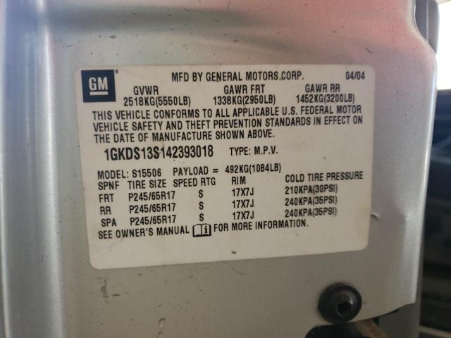 Photo 10 from auction – 2004 GMC ENVOY with VIN 1GKDS13S142393018