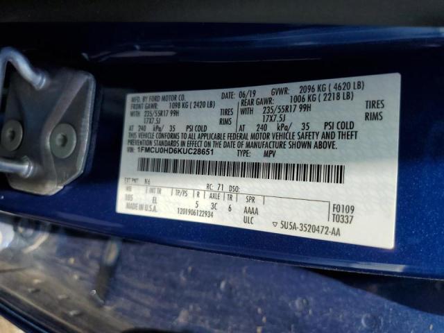 Photo 10 from auction – 2019 FORD ESCAPE SEL with VIN 1FMCU0HD6KUC28651