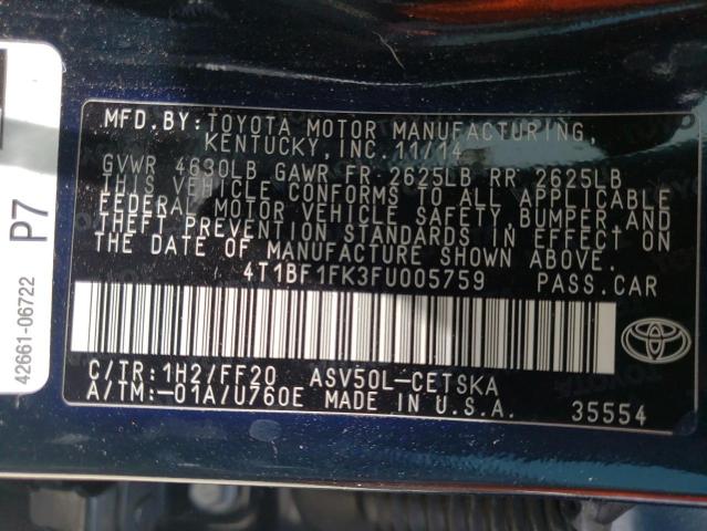 Photo 10 from auction – 2015 TOYOTA CAMRY LE with VIN 4T1BF1FK3FU005759
