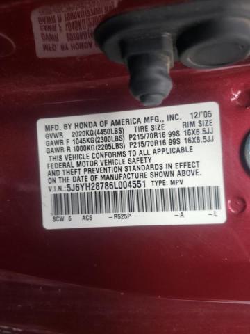 Photo 10 from auction – 2006 HONDA ELEMENT EX with VIN 5J6YH28786L004551