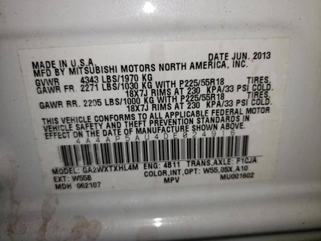 Photo 10 from auction – 2013 MITSUBISHI OUTLANDER with VIN 4A4AP5AU4DE024916