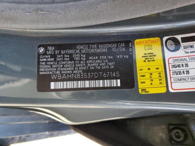 Photo 10 from auction – 2007 BMW 750 with VIN WBAHN83537DT67145