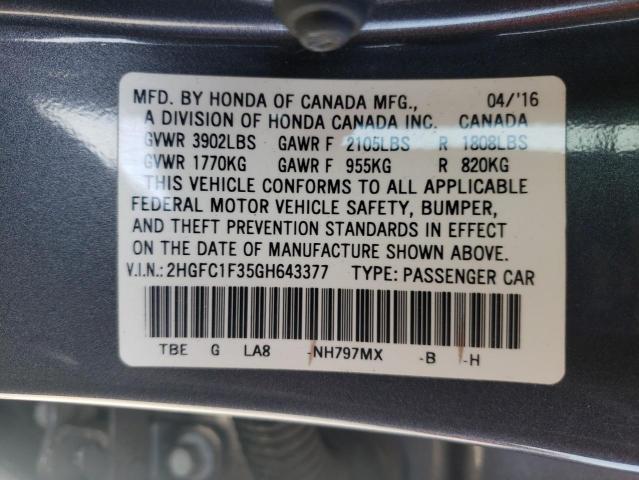 Photo 10 from auction – 2016 HONDA CIVIC EX with VIN 2HGFC1F35GH643377