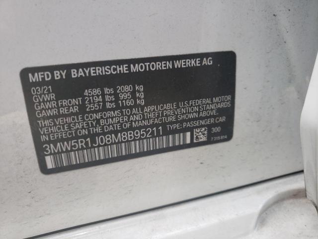 Photo 10 from auction – 2021 BMW 330I with VIN 3MW5R1J08M8B95211