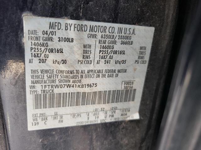 Photo 10 from auction – 2001 FORD F150 with VIN 1FTRW07W41KB19675