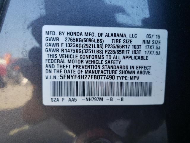 Photo 10 from auction – 2015 HONDA PILOT LX with VIN 5FNYF4H27FB077490