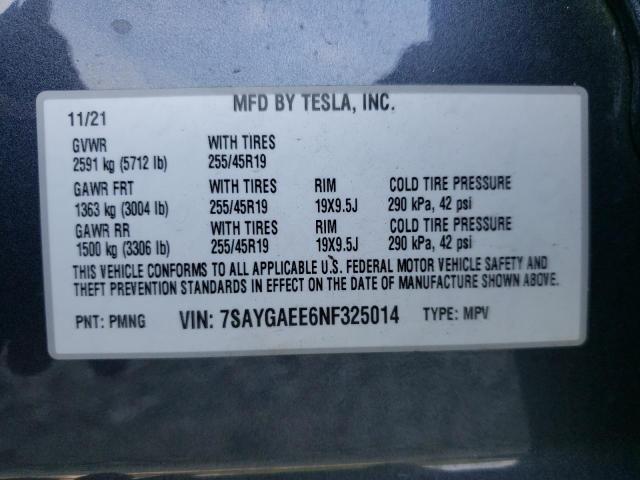 Photo 10 from auction – 2022 TESLA MODEL Y with VIN 7SAYGAEE6NF325014
