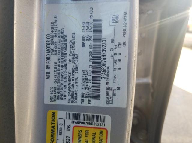 Photo 10 from auction – 2017 FORD FUSION SE with VIN 3FA6P0H76HR392331
