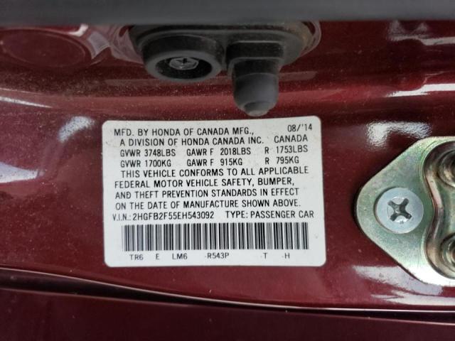 Photo 10 from auction – 2014 HONDA CIVIC LX with VIN 2HGFB2F55EH543092