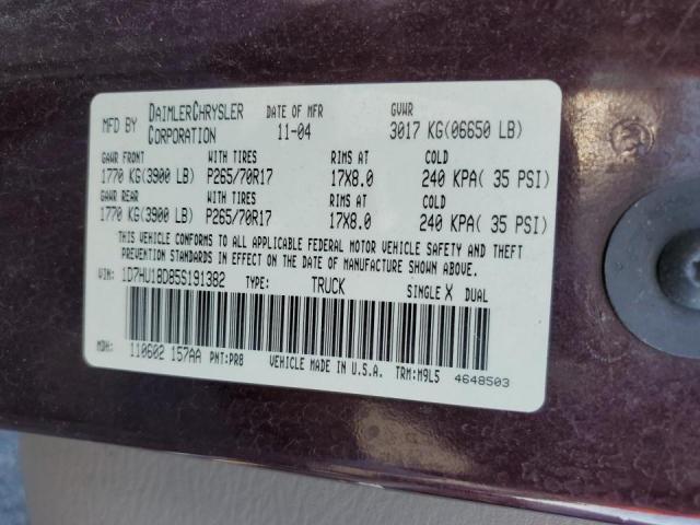 Photo 10 from auction – 2005 DODGE RAM 1500 S with VIN 1D7HU18D85S191382