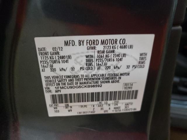 Photo 10 from auction – 2012 FORD ESCAPE XLT with VIN 1FMCU9DG5CKB98592