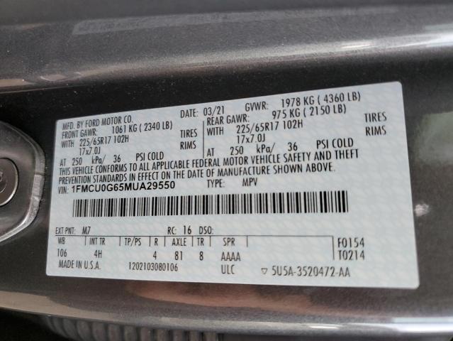 Photo 10 from auction – 2021 FORD ESCAPE SE with VIN 1FMCU0G65MUA29550