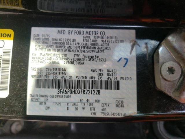 Photo 10 from auction – 2015 FORD FUSION SE with VIN 3FA6P0HDXFR221228