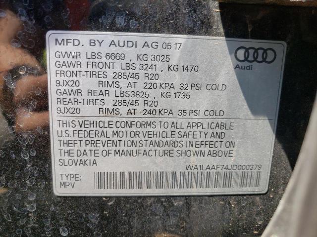 Photo 10 from auction – 2018 AUDI Q7 PREMIUM with VIN WA1LAAF74JD000379