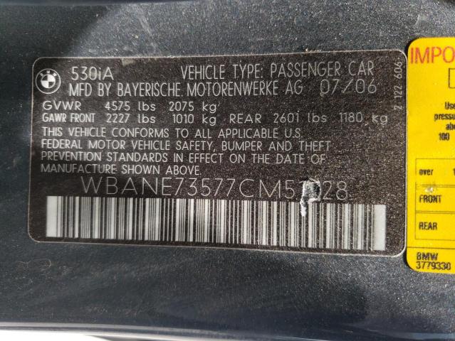 Photo 10 from auction – 2007 BMW 530 I with VIN WBANE73577CM51228