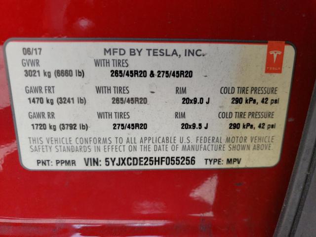 Photo 10 from auction – 2017 TESLA MODEL X with VIN 5YJXCDE25HF055256