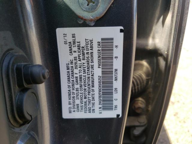 Photo 10 from auction – 2012 HONDA CIVIC EXL with VIN 2HGFB2F90CH545252
