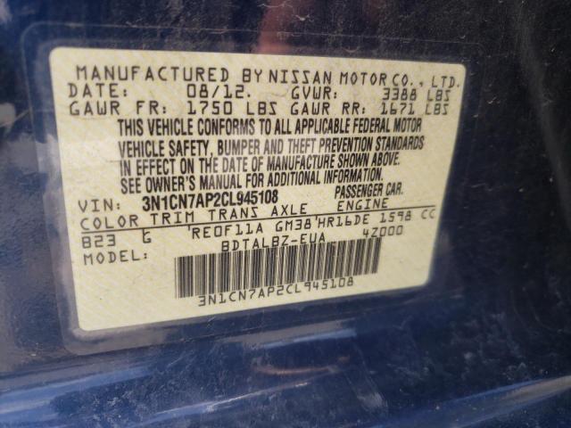 Photo 10 from auction – 2012 NISSAN VERSA S with VIN 3N1CN7AP2CL945108
