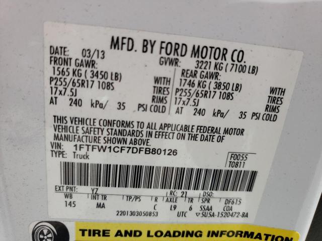 Photo 10 from auction – 2013 FORD F150 SUPER with VIN 1FTFW1CF7DFB80126
