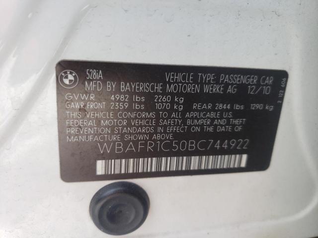 Photo 10 from auction – 2011 BMW 528 I with VIN WBAFR1C50BC744922